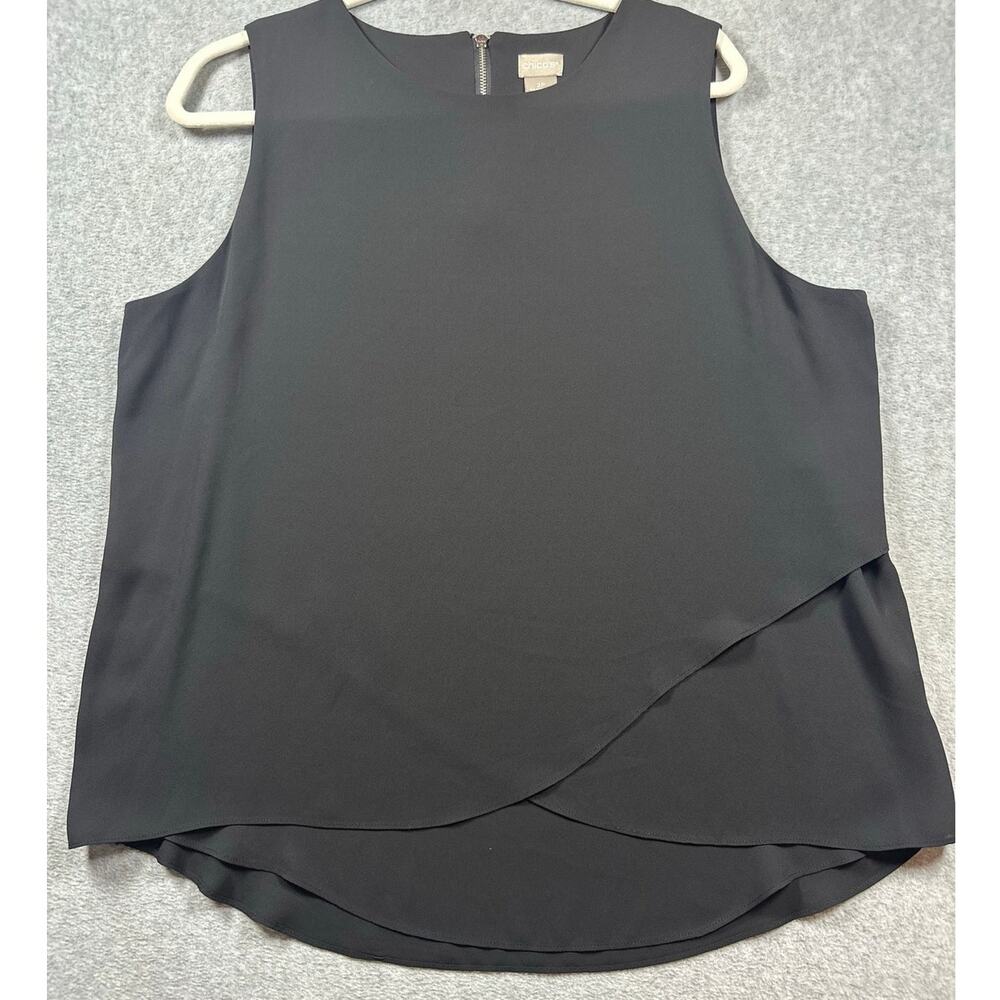Chico's Blouse Top Women's Size 2P Back Asymmetrical Crossover Hem Back Zipper
